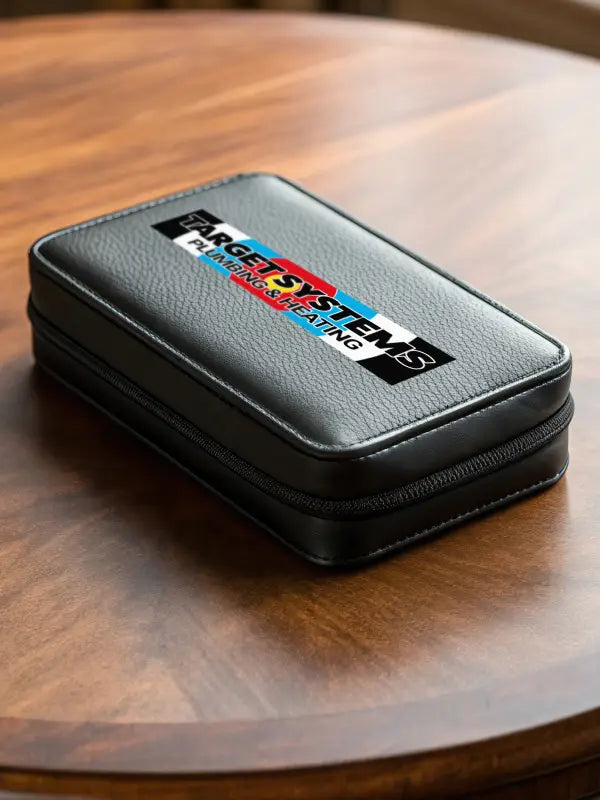 Branded case featuring iron on transfers for plumbing and heating businesses.