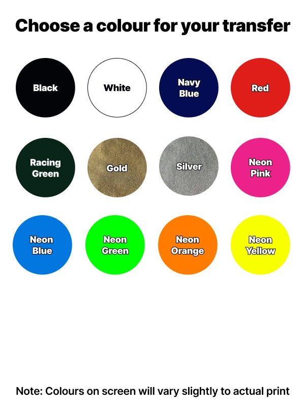 Choose from 12 bold colours for custom football name and number iron on transfers for any team kit