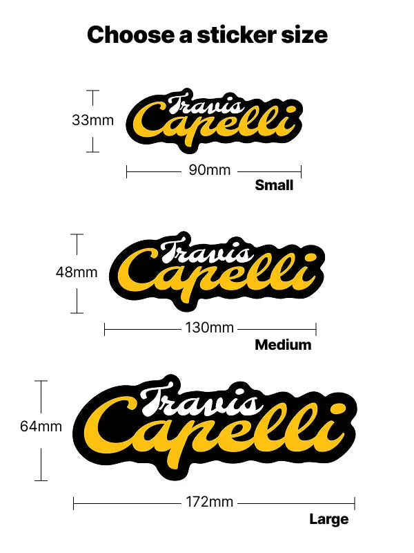 Visual size guide showing small, medium and large bike stickers for bike branding.